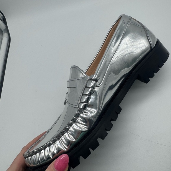 J. Crew Winona lug-sole penny loafers in metallic leather size 9.5 Silver - Picture 9 of 16